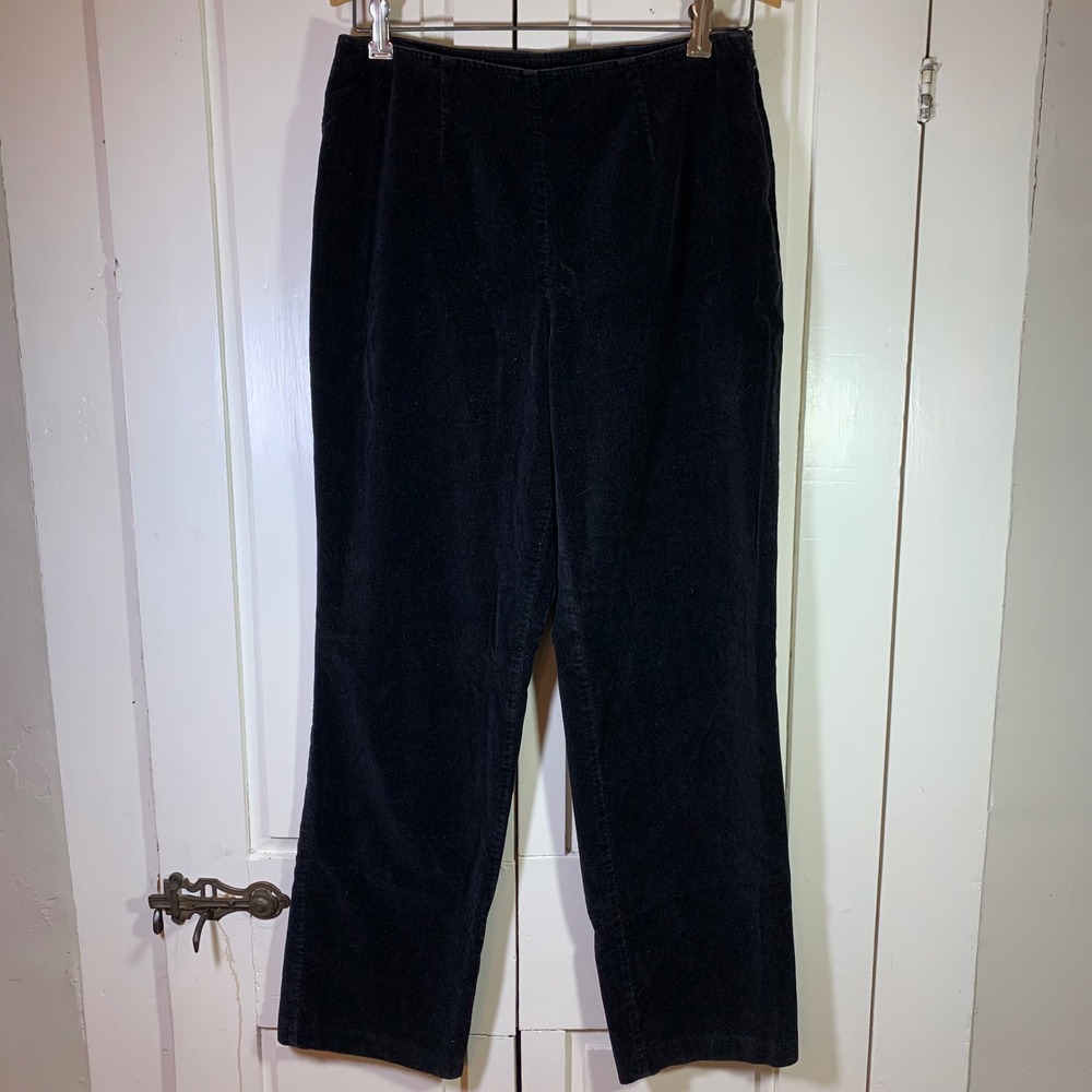 Sigrid Olsen Sport Black Velour Pants‎ Womens 8 Straight Leg Side Zip Holiday